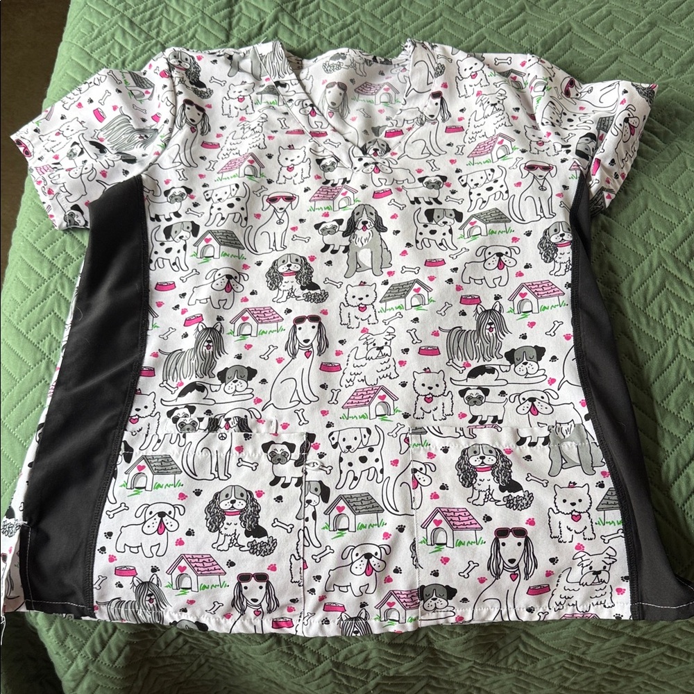 Cute Dog Print Scrub Top